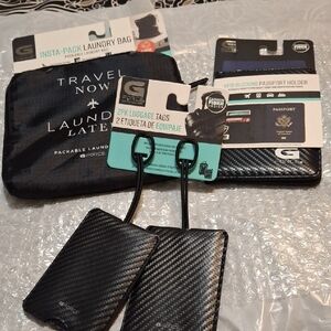 G/FORE Black Carbon Fiber Luggage Tags & RFID Passport Holder Set
